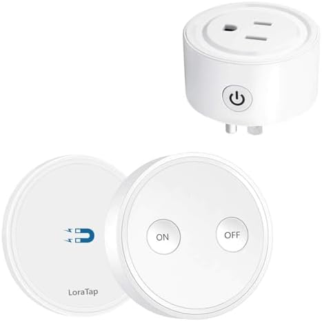LoraTap Mini Remote Control Outlet Plug Adapter, 656ft Range Wireless Light Switch for Household Appliances, No Hub Required, 10A/1100W, White