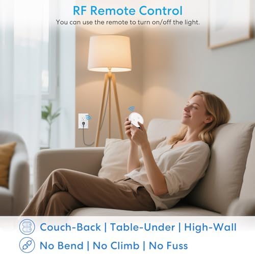 LoraTap Mini Remote Control Outlet Plug Adapter, 656ft Range Wireless Light Switch for Household Appliances, No Hub Required, 10A/1100W, White - Image 3