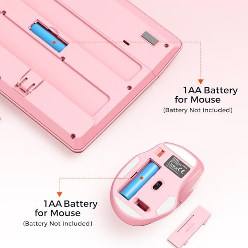 MEETION Wireless Keyboard and Mouse, Full-Sized Cordless Keyboard with Wrist Rest and 3 DPI Adjustable Mouse, 2.4G Wireless, Compatible with PC/Computer/Laptop/Windows/Mac, Pink - Image 5