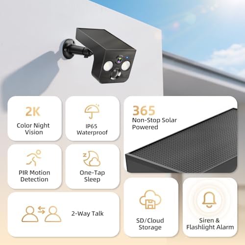 Solar Security Cameras Wireless Outdoor 2K Battery Powered AI Motion Detection 2-Way Talk Color Night Vision WiFi Waterproof SD/Cloud Storage Non-Stop Solar Panel Camera Outdoor Wireless - Image 2